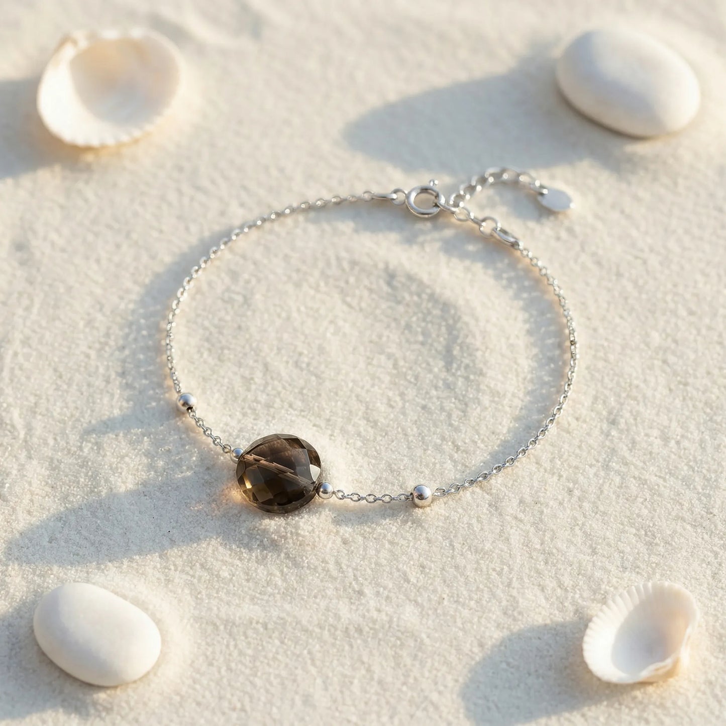 Bracelet quartz fumé ajustable en argent rhodié 925 - zoom