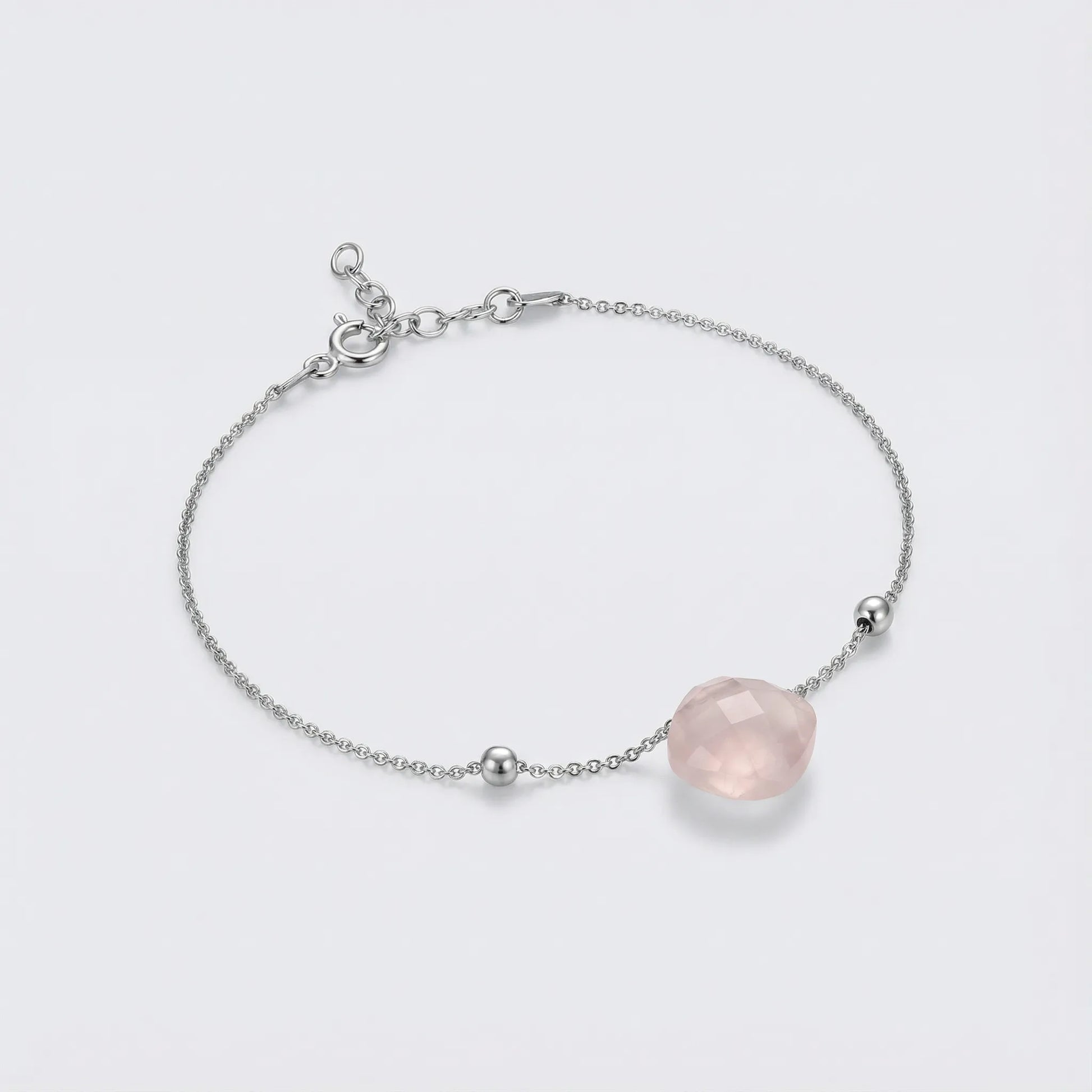 Bracelet quartz rose naturel en argent rhodié 925
