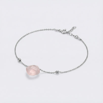 Bracelet quartz rose coussin en argent rhodié 925