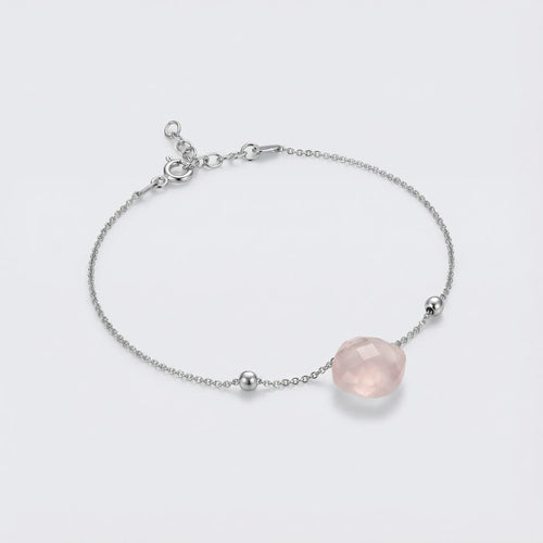 Bracelet quartz rose naturel en argent rhodié 925