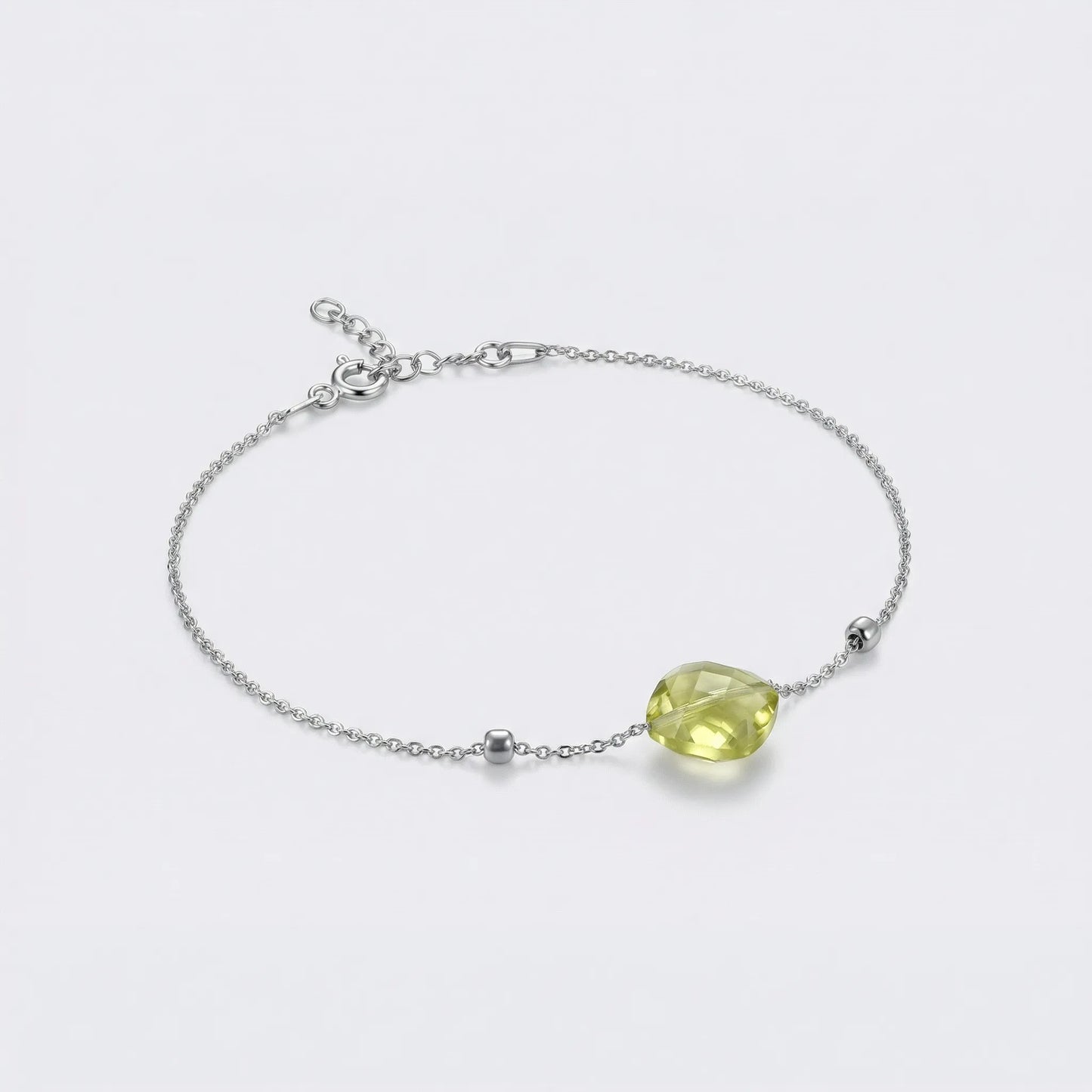 Bracelet quartz jaune coussin en argent rhodié 925