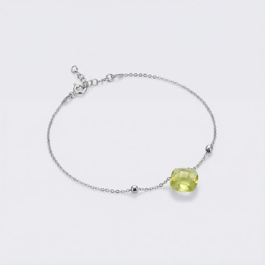 Bracelet quartz jaune coussin en argent rhodié 925