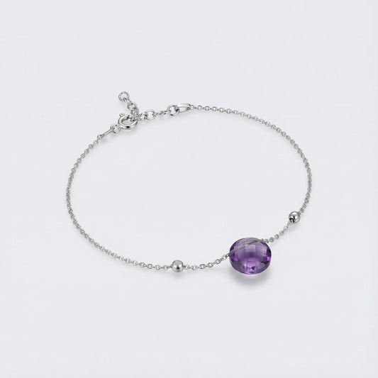 Bracelet améthyste violette en argent rhodié 925