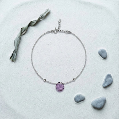 Bracelet améthyste violette ajustable en argent rhodié 925 - zoom