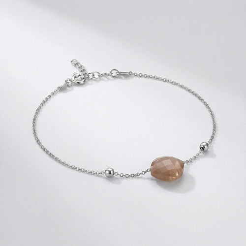 Bracelet pierre de lune rose ajustable en argent rhodié 925