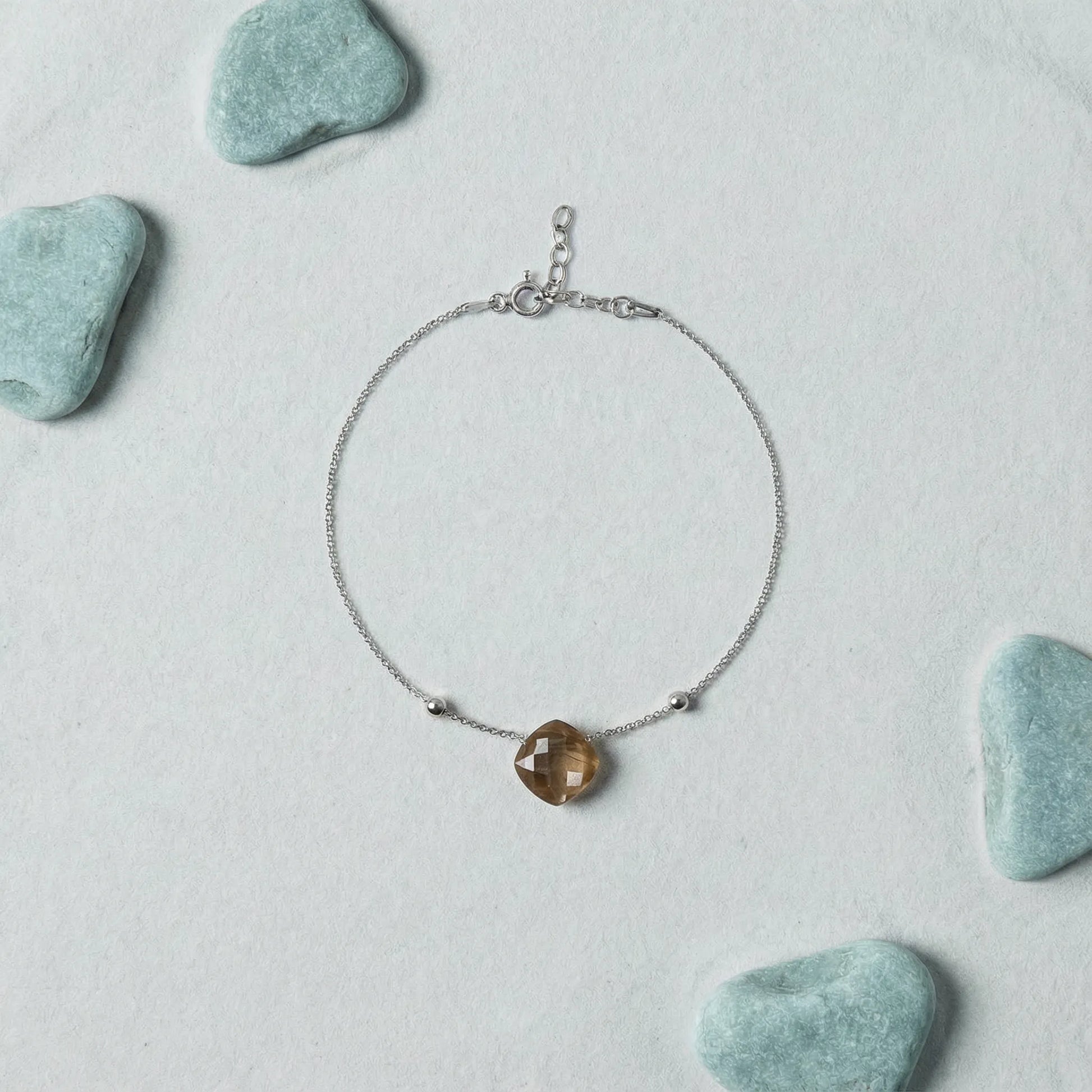 Bracelet pierre de lune rose ajustable en argent rhodié 925 - zoom