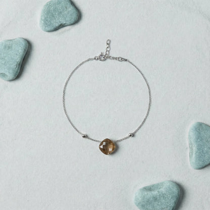 Bracelet pierre de lune rose ajustable en argent rhodié 925 - zoom