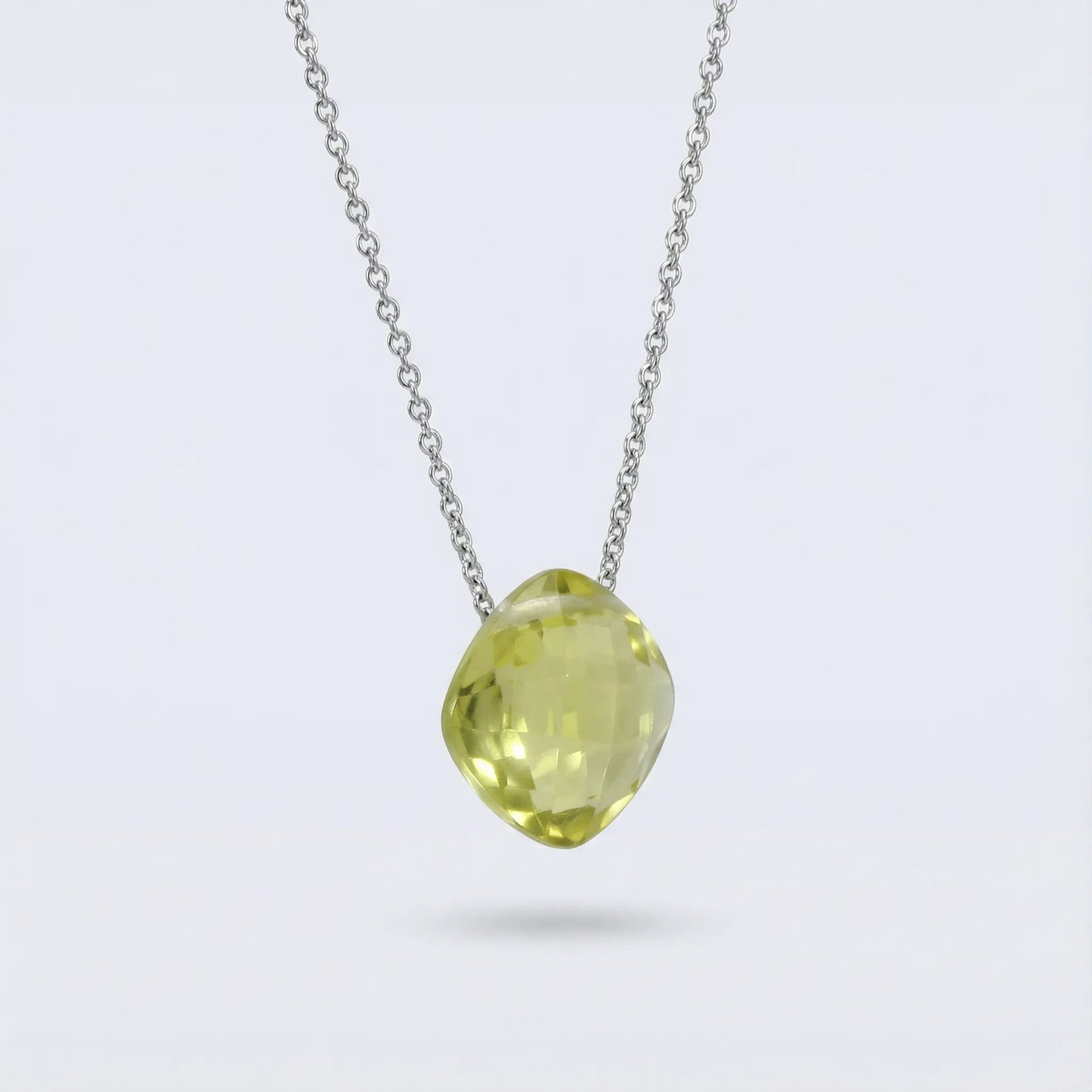 Collier quartz jaune naturel en argent rhodié 925