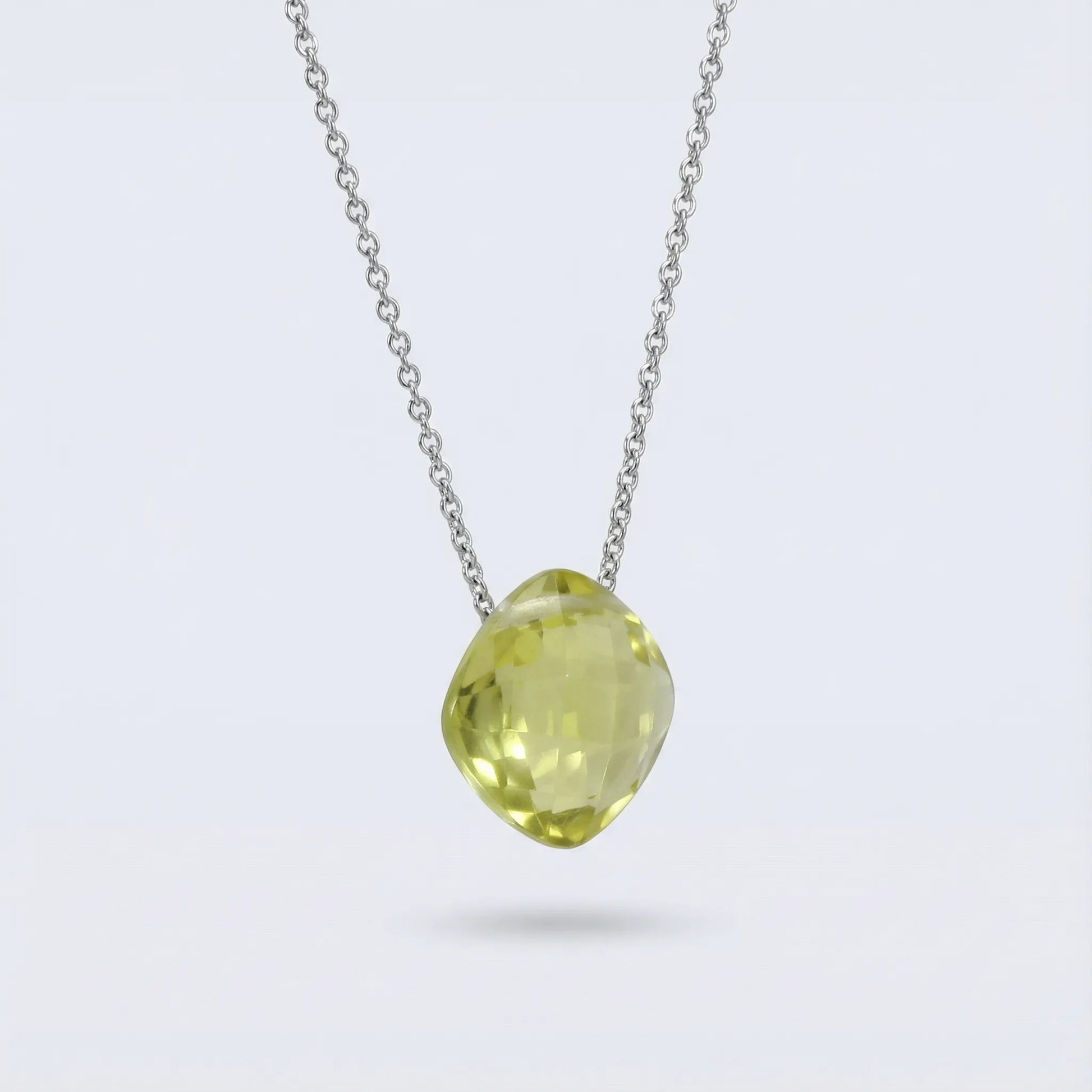 Collier quartz jaune naturel en argent rhodié 925