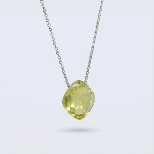 Collier quartz jaune naturel en argent rhodié 925