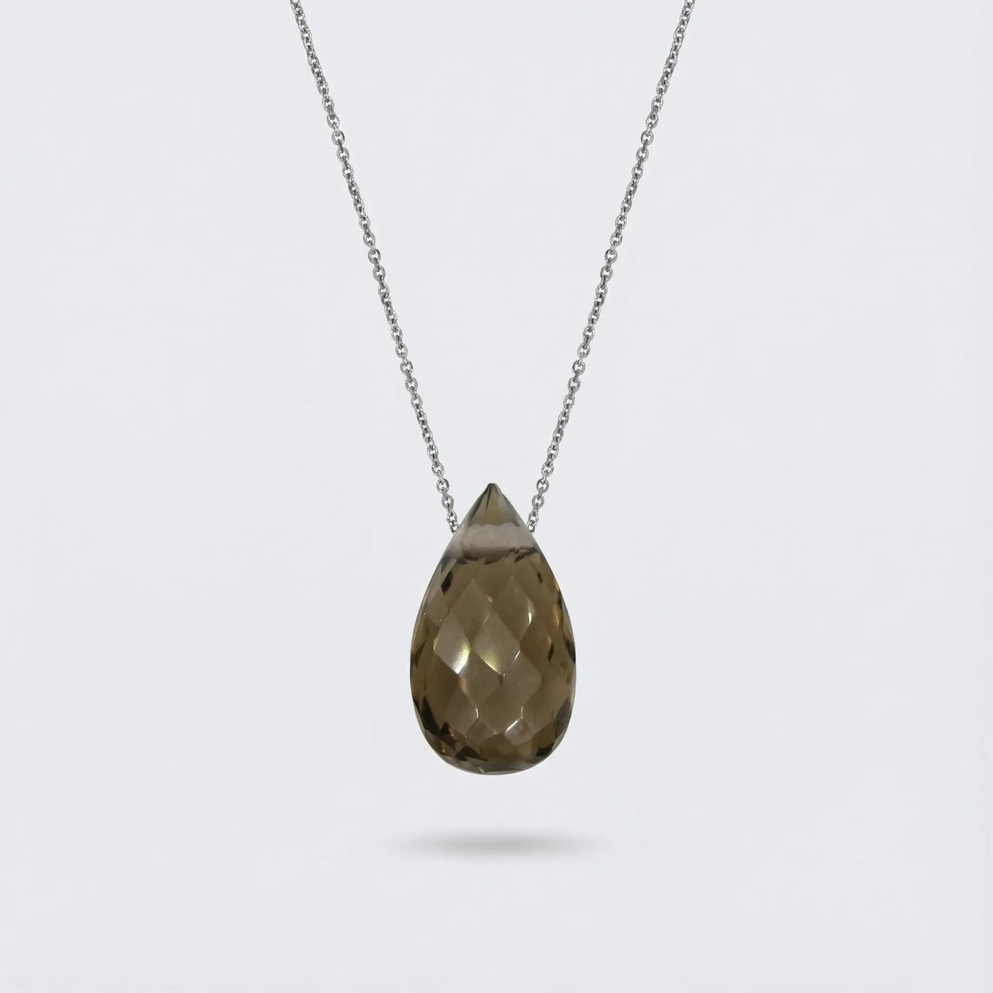 Collier quartz fumé naturel en argent rhodié 925