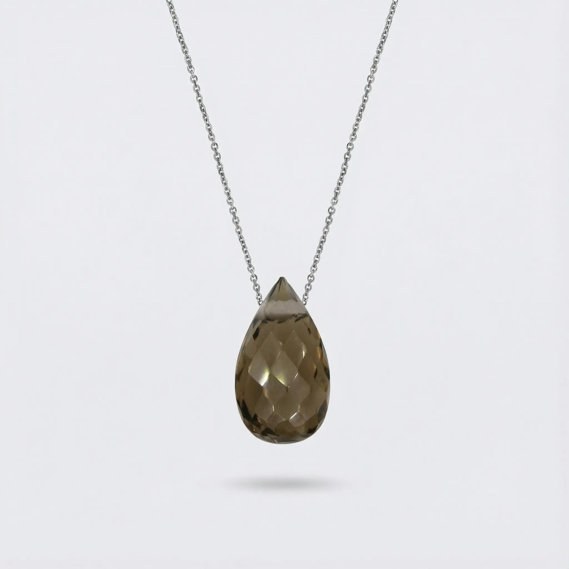 Collier quartz fumé naturel en argent rhodié 925