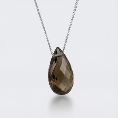 Collier quartz fumé goutte en argent rhodié 925