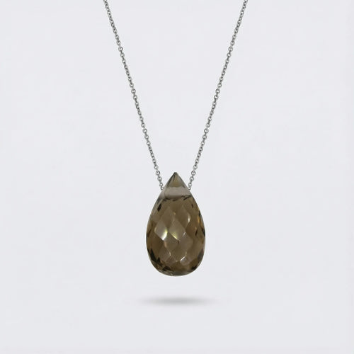 Collier quartz fumé naturel en argent rhodié 925