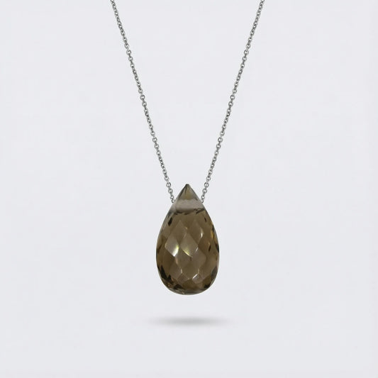 Collier quartz fumé naturel en argent rhodié 925