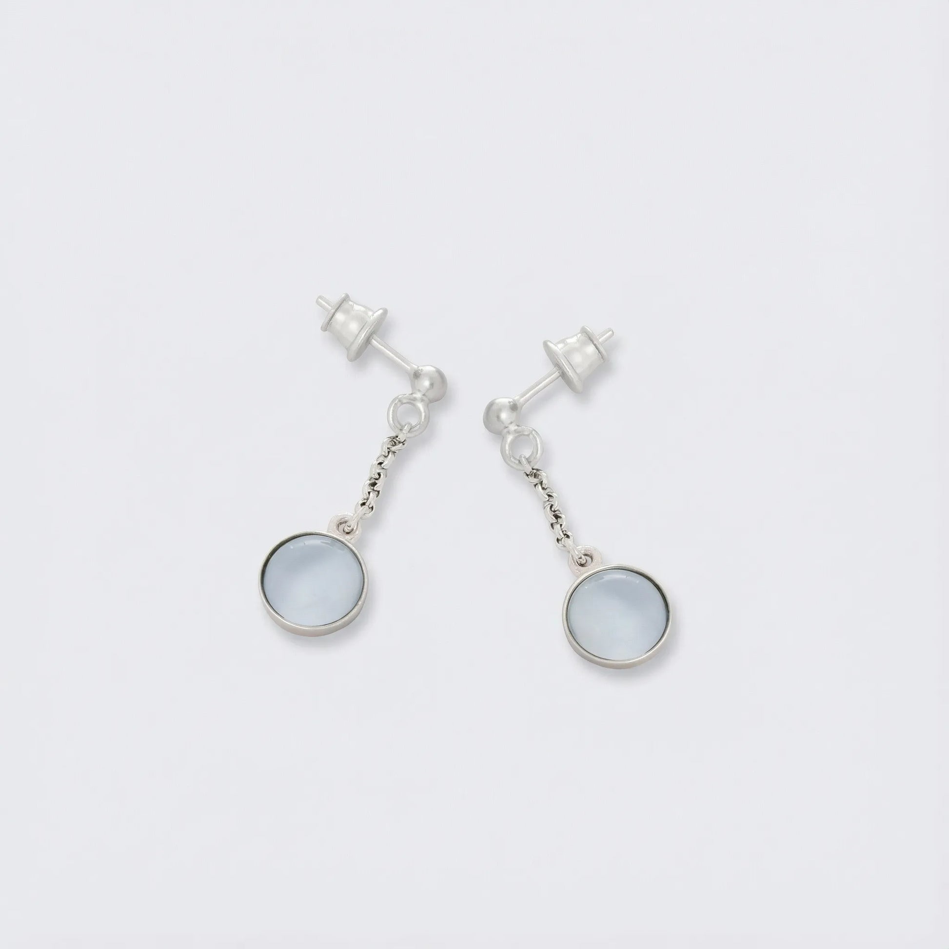 Boucles d'oreilles pendantes agate bleue en argent rhodié 925
