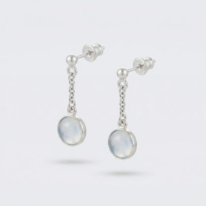 Boucles d'oreilles agate bleue ronde en argent rhodié 925