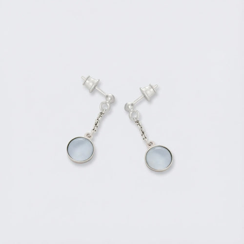 Boucles d'oreilles pendantes agate bleue en argent rhodié 925