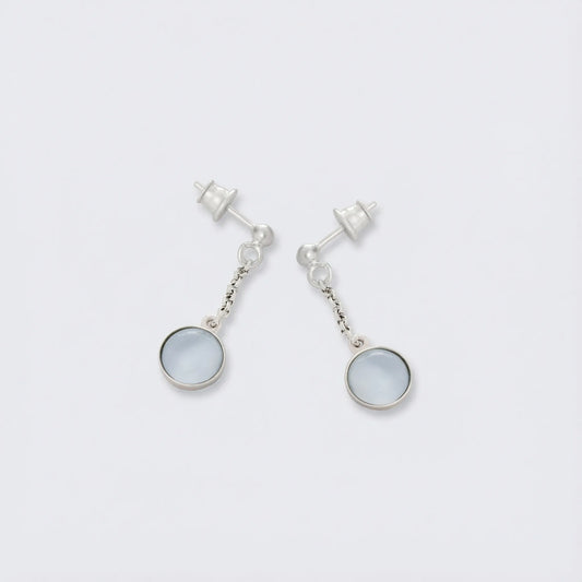 Boucles d'oreilles pendantes agate bleue en argent rhodié 925