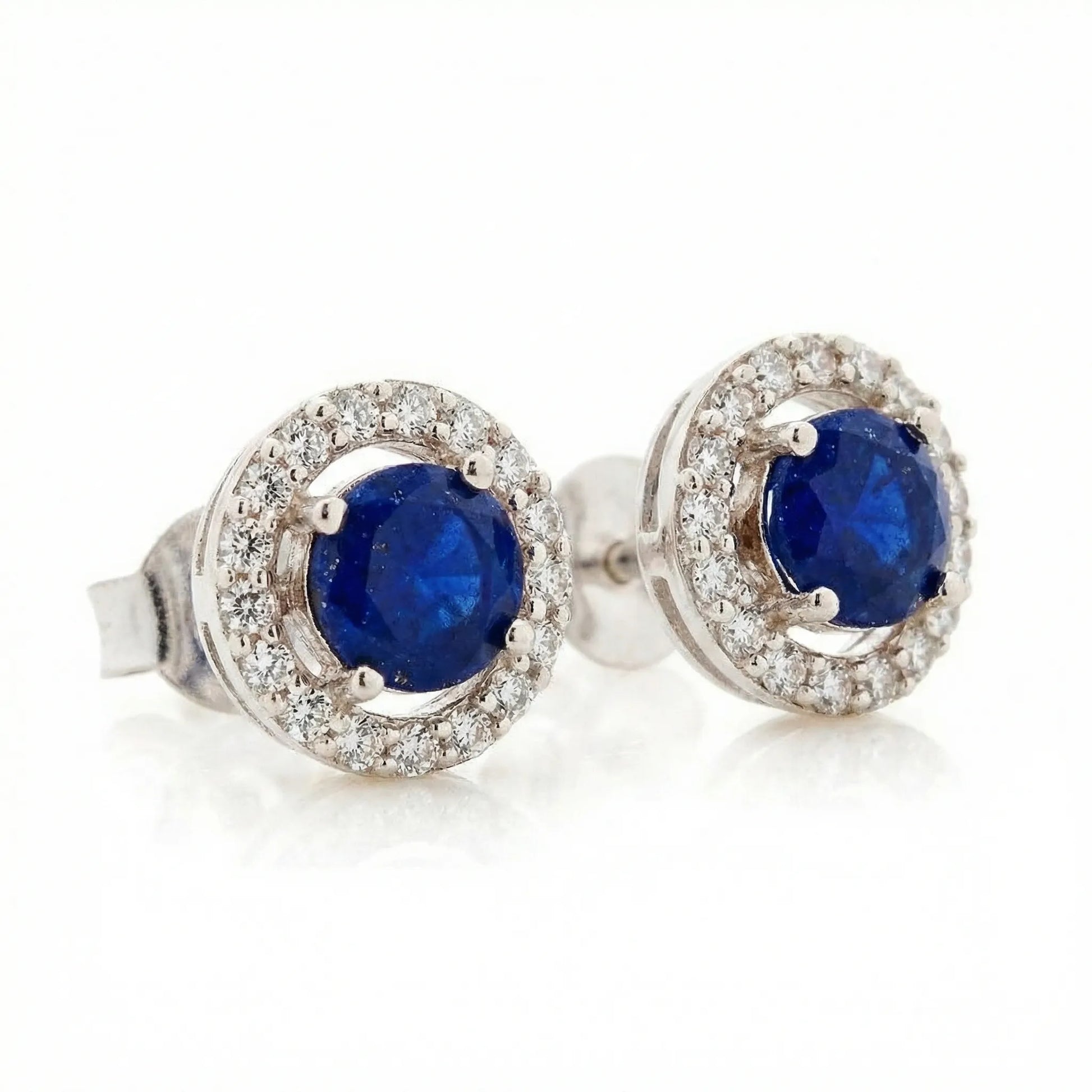 Puces lapis-lazuli rondes en argent rhodié 925