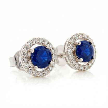 Puces lapis-lazuli rondes en argent rhodié 925