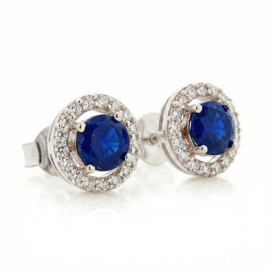 Puces lapis-lazuli rondes en argent rhodié 925