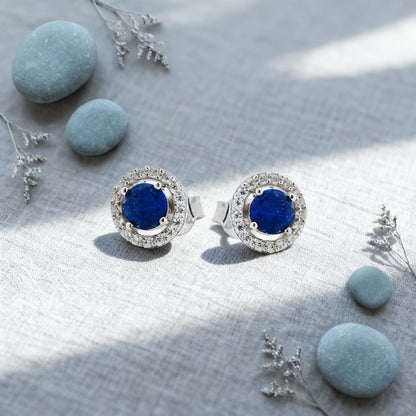 Puces lapis-lazuli rondes en argent rhodié 925 - zoom