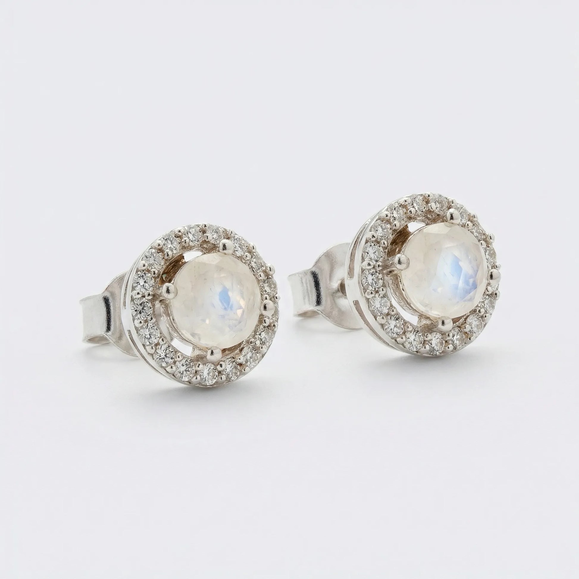 Boucles d'oreilles pierre de lune ronde argent rhodié 925