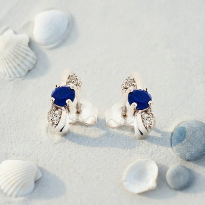 Puces lapis lazuli rondes en argent rhodié 925 - zoom