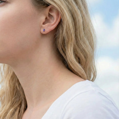 Boucles d'oreilles améthyste ovale en argent rhodié 925 - vue detail