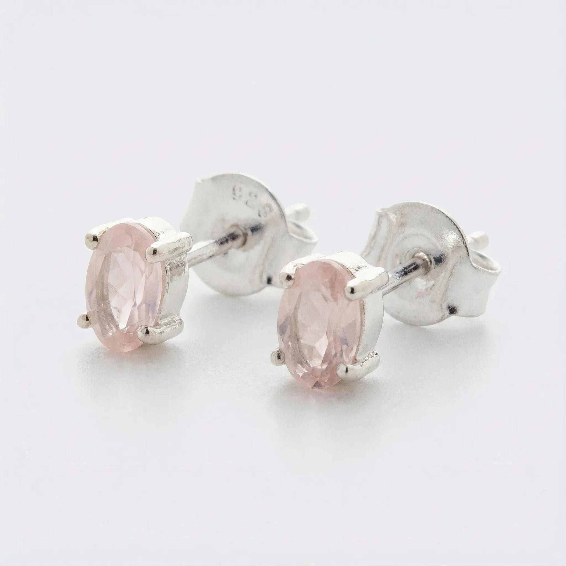 Boucles d'oreilles quartz rose ovale argent rhodié 925