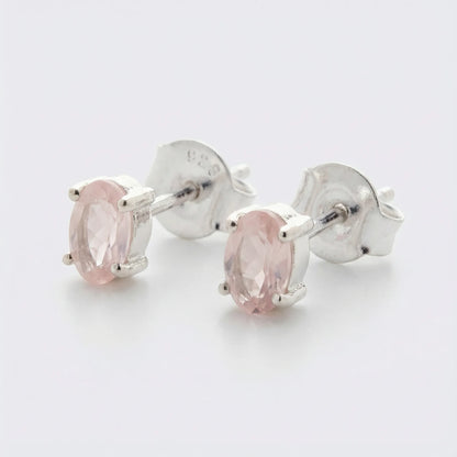 Boucles d'oreilles quartz rose ovale argent rhodié 925