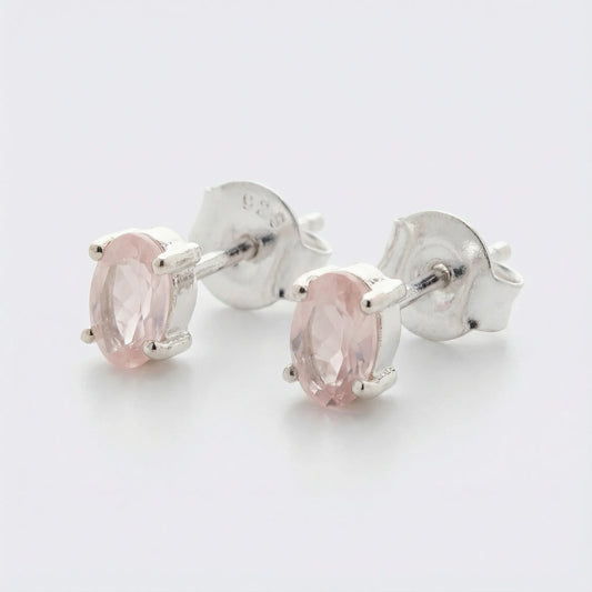 Boucles d'oreilles quartz rose ovale argent rhodié 925