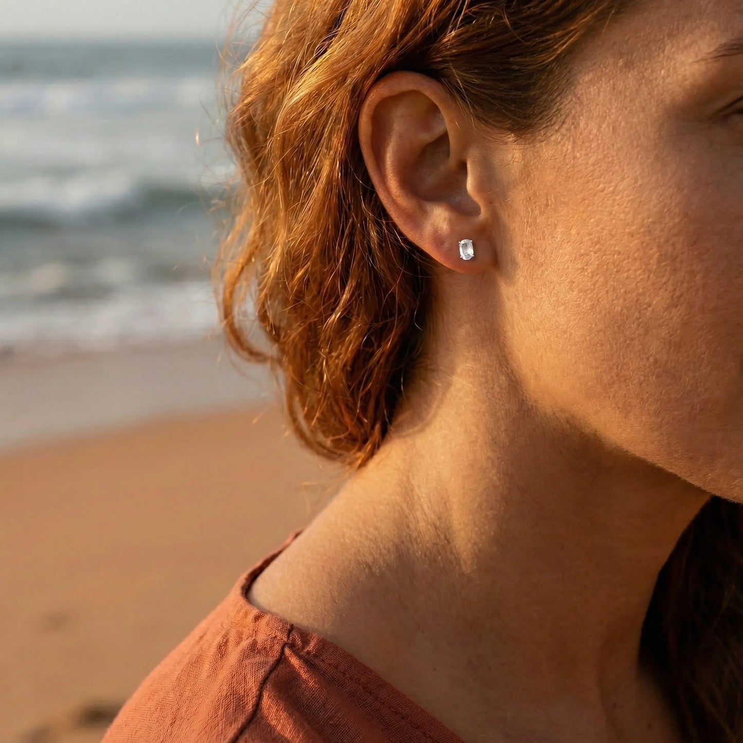 Boucles d'oreilles quartz rose ovale argent rhodié 925 - porte