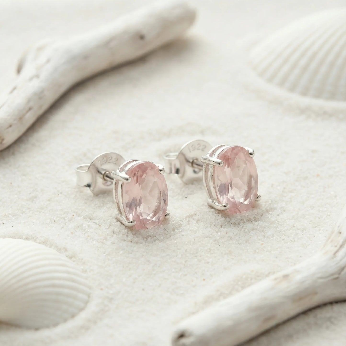 Boucles d'oreilles quartz rose ovale argent rhodié 925 - zoom