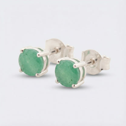 Boucles d'oreilles aventurine verte ronde argent rhodié 925