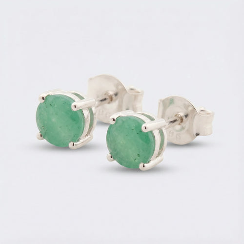 Boucles d'oreilles aventurine verte ronde argent rhodié 925