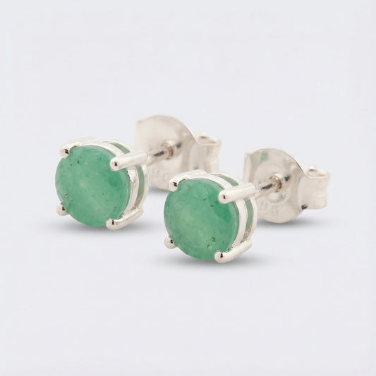 Boucles d'oreilles aventurine verte ronde argent rhodié 925