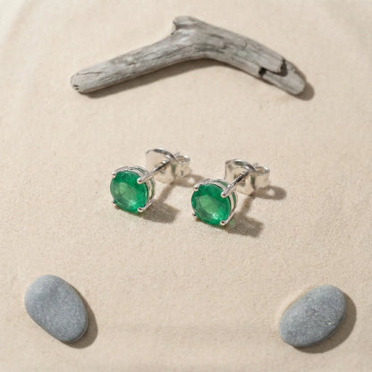 Boucles d'oreilles aventurine verte ronde argent rhodié 925 - zoom