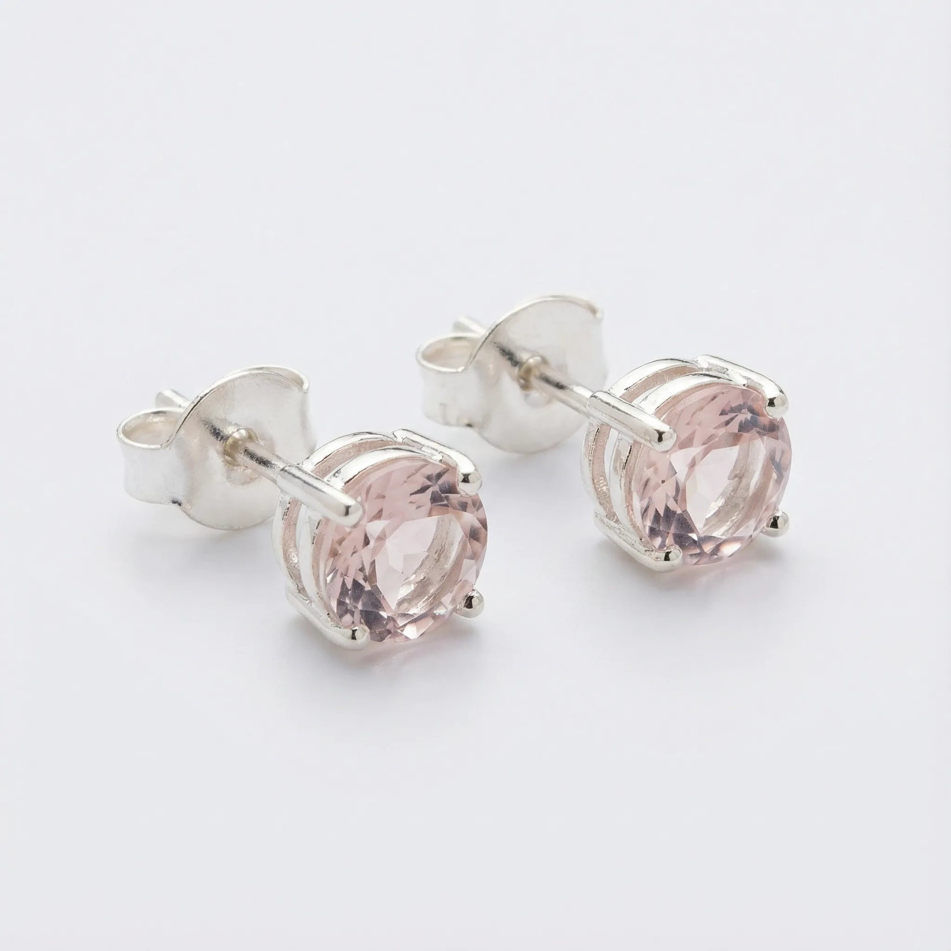 Boucles d'oreilles quartz rose ronde en argent rhodié 925