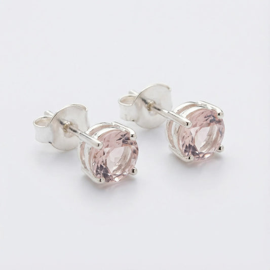Boucles d'oreilles quartz rose ronde en argent rhodié 925