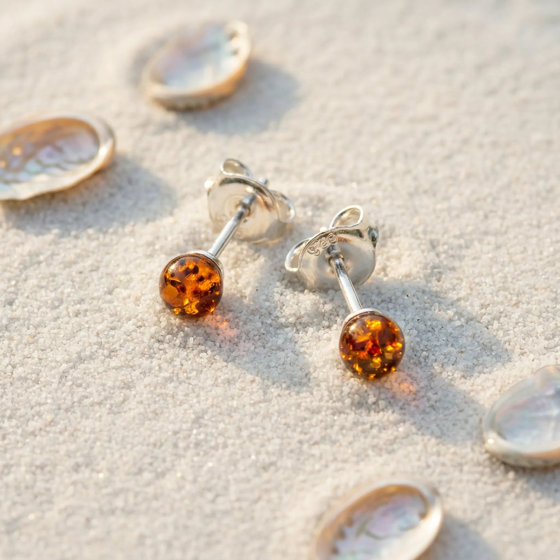 Boucles ambre cognac boule modèle 280R argent rhodié 925 - zoom