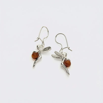 Boucles d'oreilles fée ambre cognac en argent rhodié 925