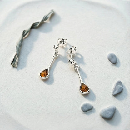 Boucles ambre goutte argent rhodié 925 modèle 070R - zoom