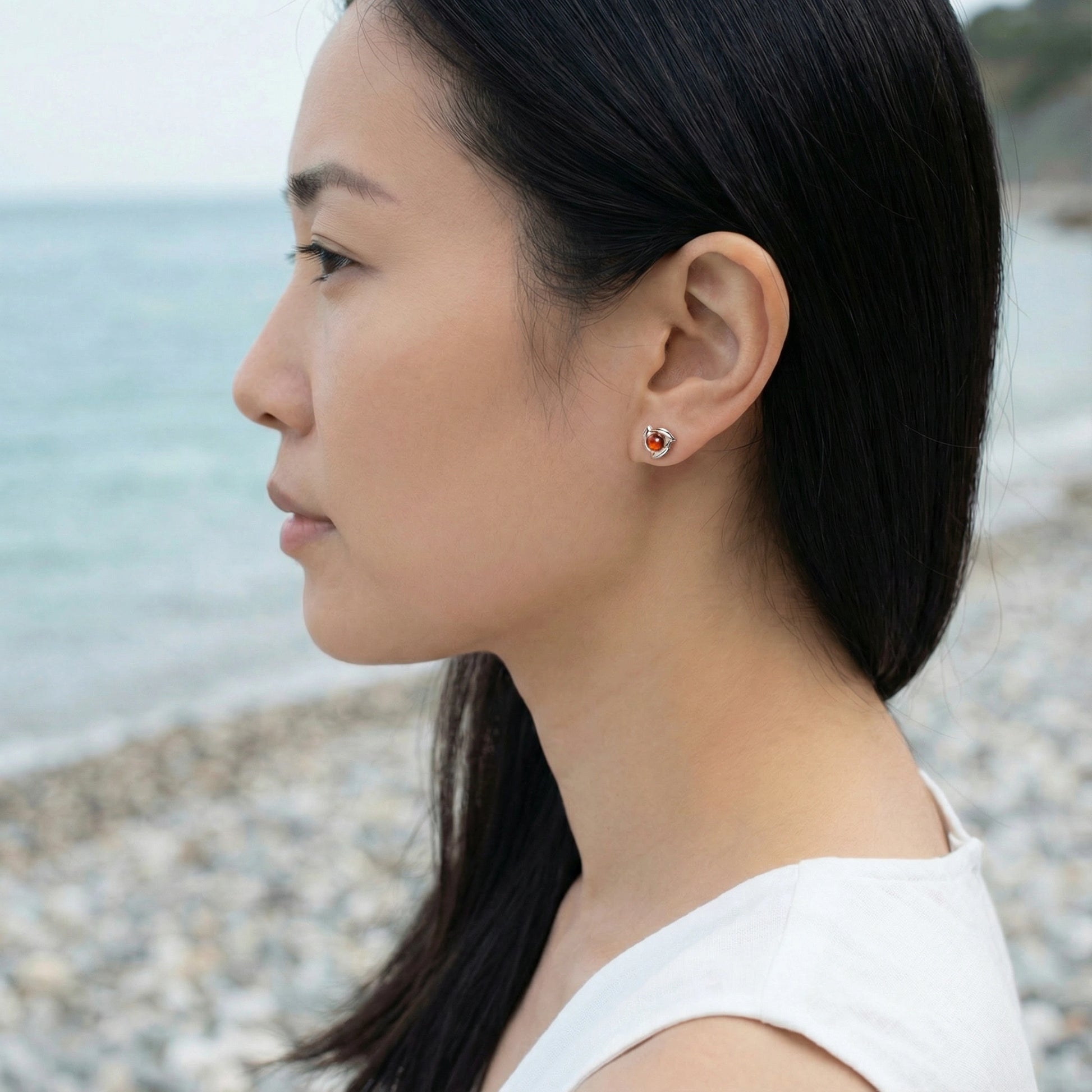 Ambre Cognac boucle d'oreille Argent rhodié 925