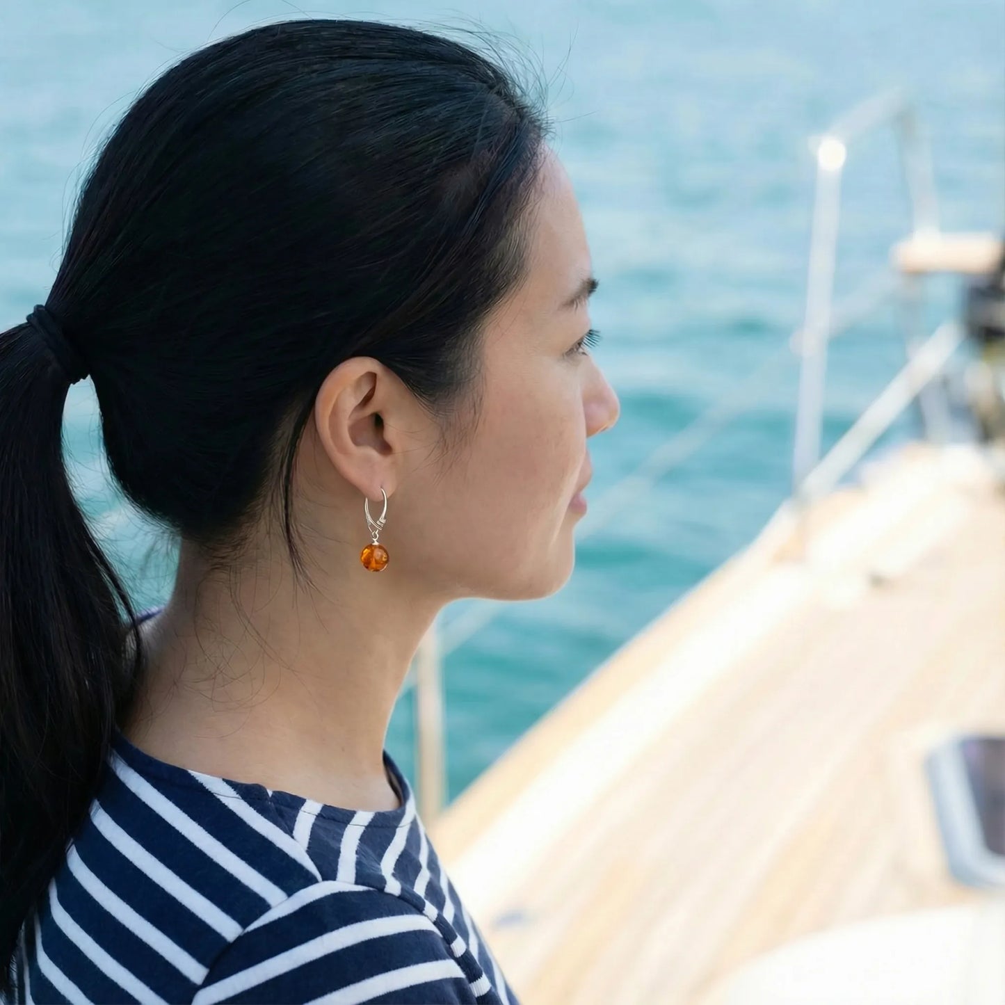 Boucle d'oreille Argent rhodié 925 rhodie Ambre