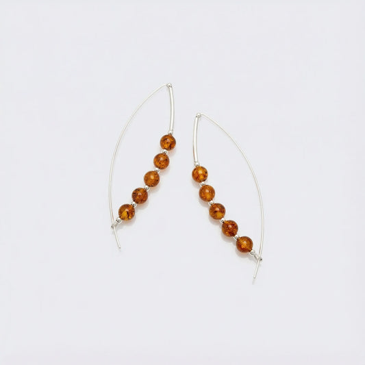 Boucles d'oreilles ambre cognac longues modèle DK6R argent