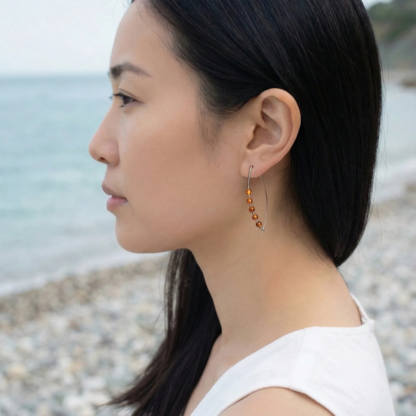 Ambre Cognac boucle d'oreille Argent rhodié 925