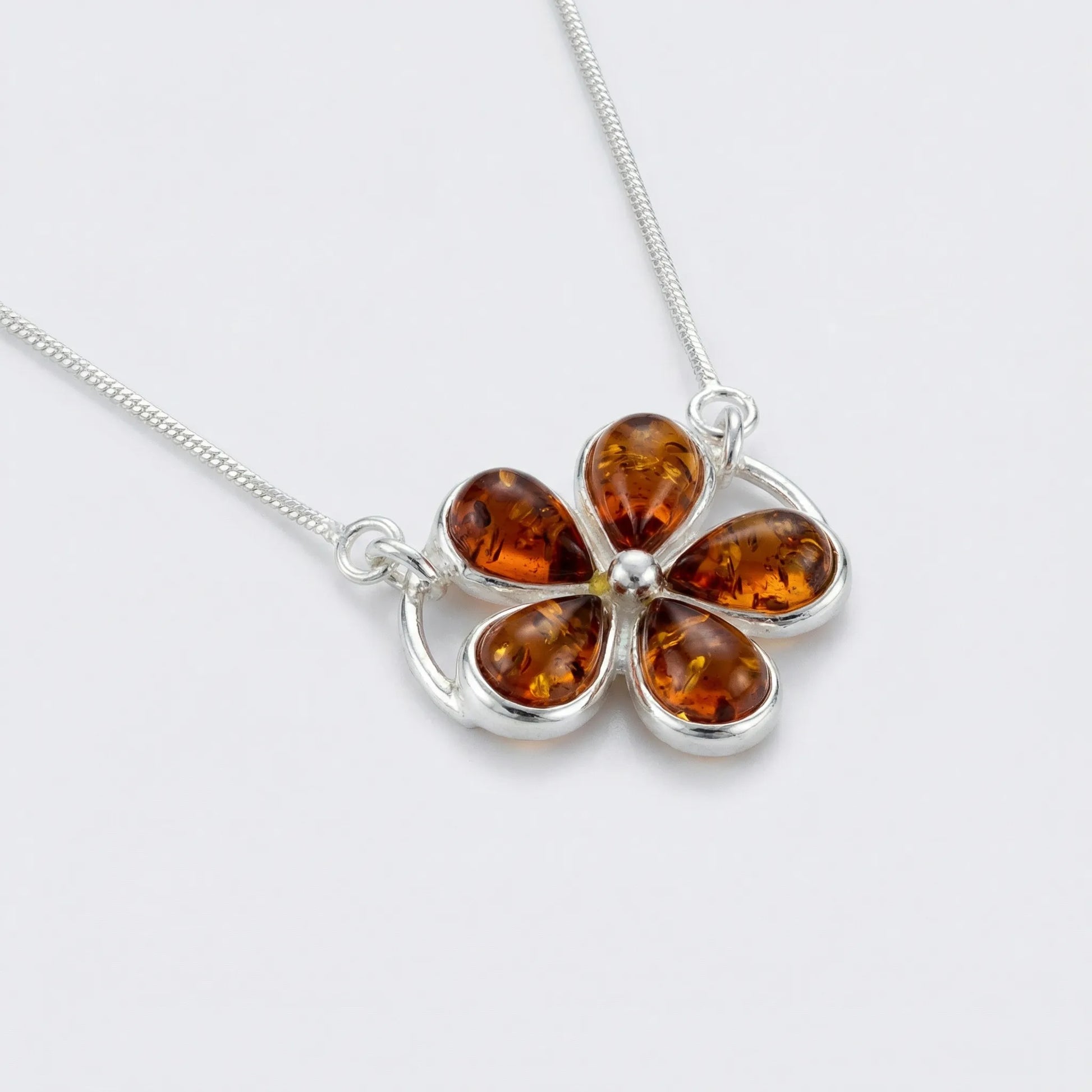Collier ambre cognac goutte en argent rhodié 925