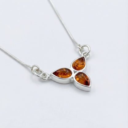 Collier ambre cognac goutte argent rhodié 925 42 cm